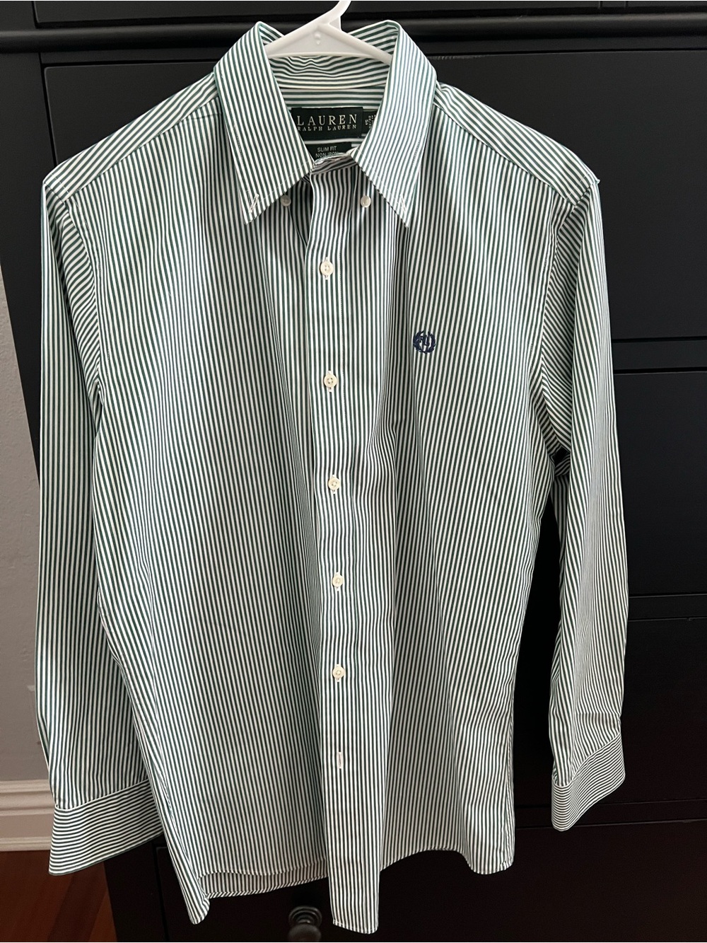Ralph Lauren slim fit Green and White Striped Dress Shirt